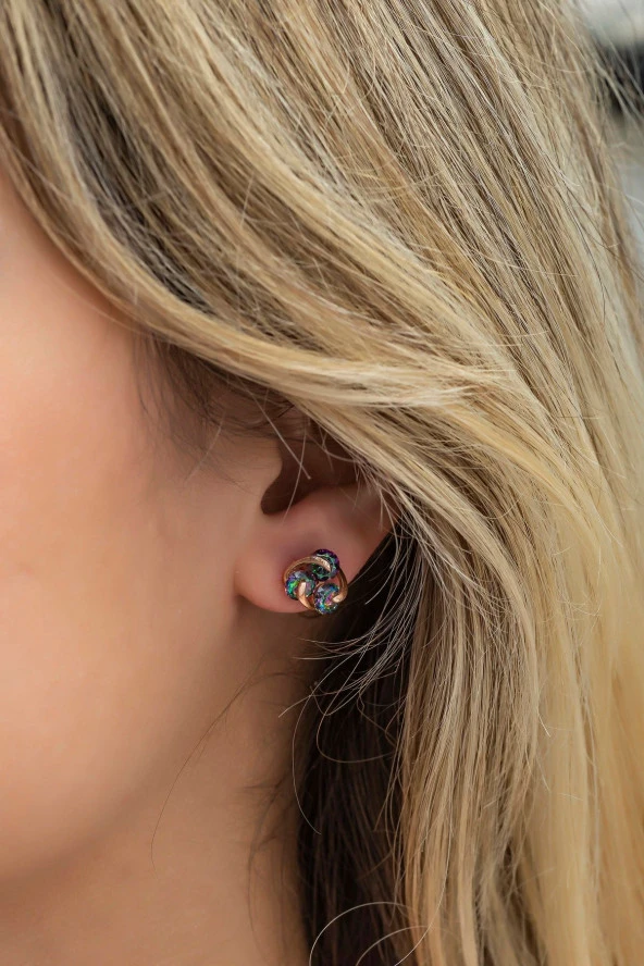 925 Ayar Gümüş Mistik Topaz Taşlı 3 Taşlı Tria Küpe ürün görseli