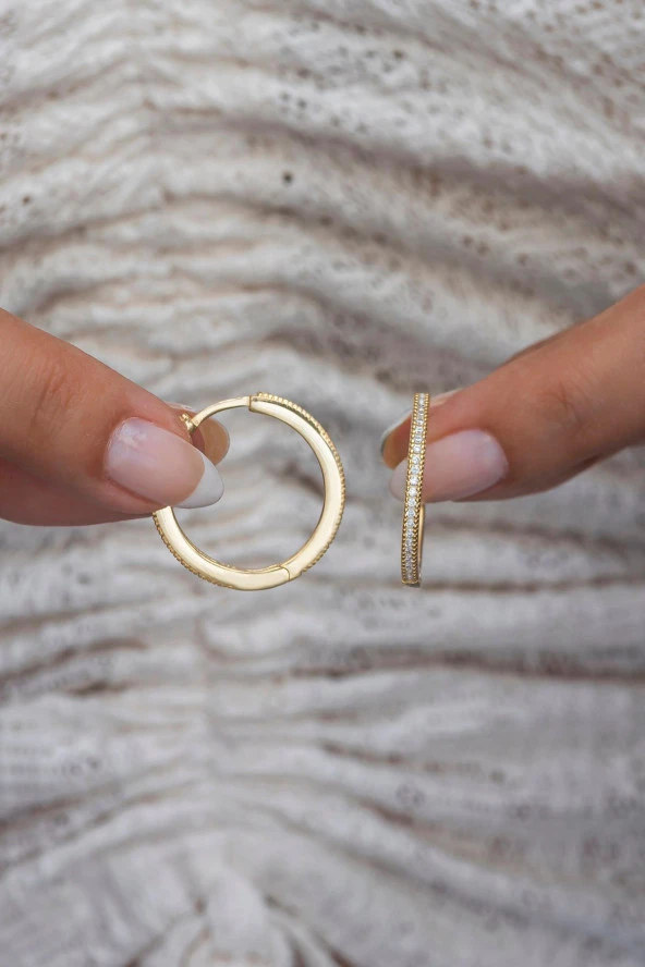 925 Ayar Gümüş Gold 25 mm Tamtur Halka Küpe ürün görseli