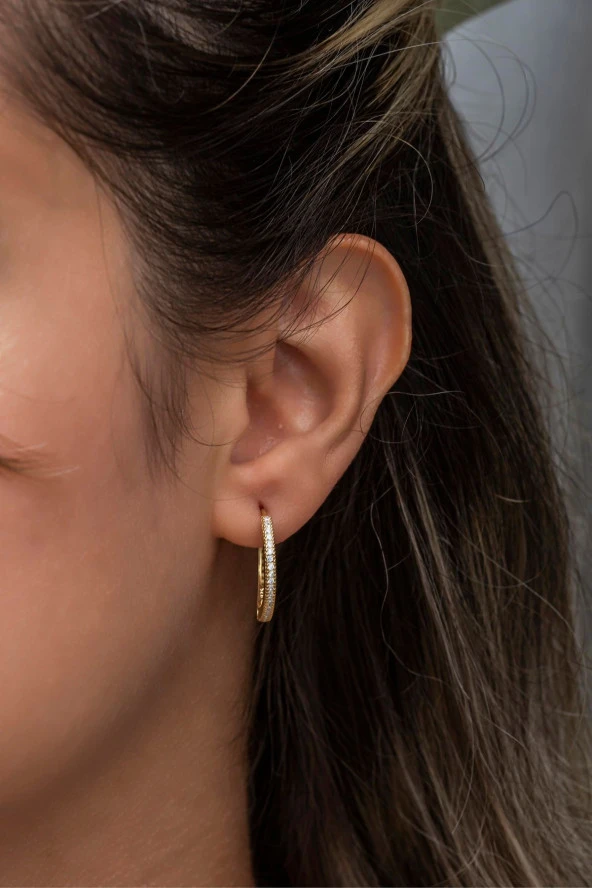 925 Ayar Gümüş Gold 20 mm Tamtur Halka Küpe ürün görseli