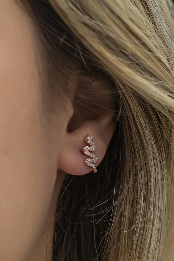 925 Ayar Gümüş Minik Zirkon Taşlı Yılan Küpe - Resim 2