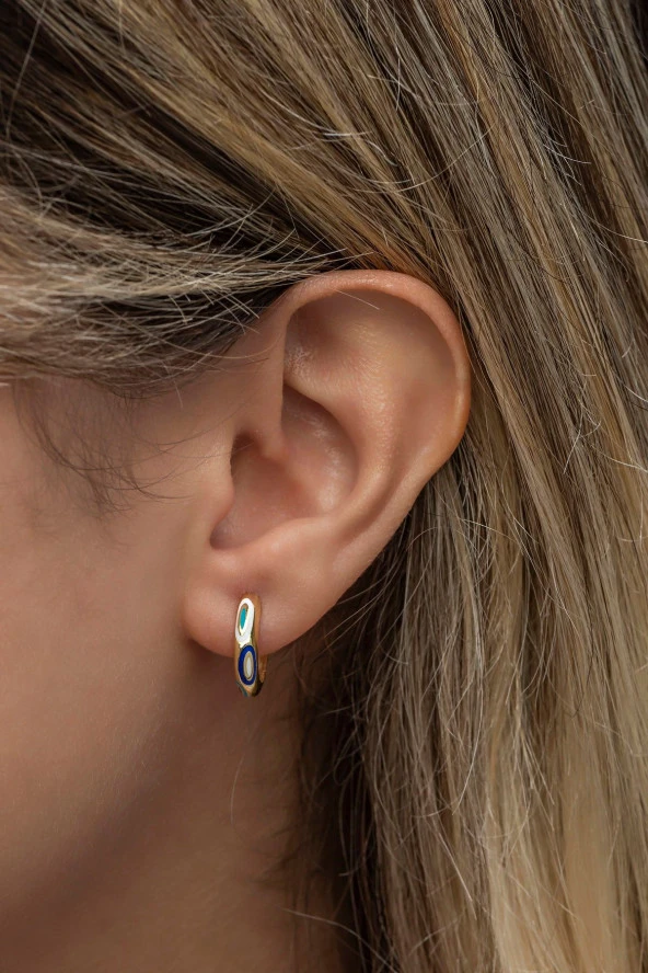 925 Ayar Gümüş Gold 15 mm Lazer Mineli Halka Küpe ürün görseli