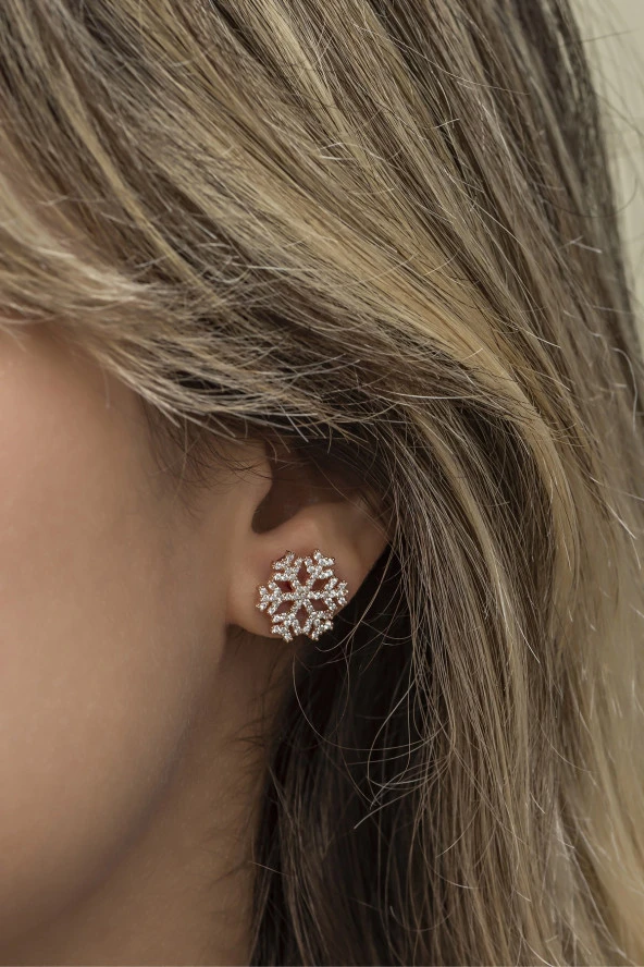 925 Ayar Gümüş Rose Beyaz Taşlı Kartanesi Küpe - Resim 2