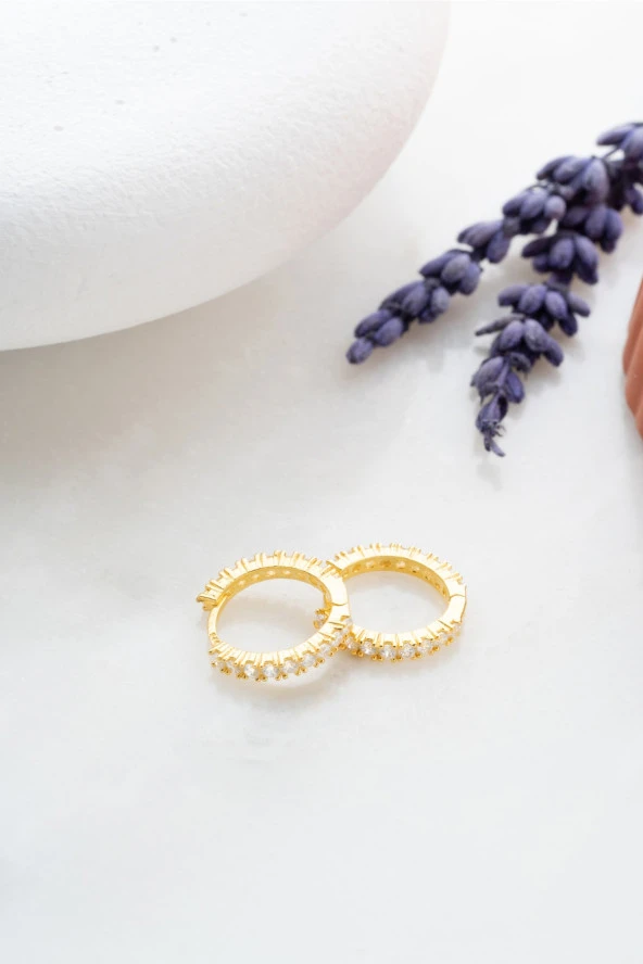 925 Ayar Gümüş Gold Kaplama 15 mm Zirkon Taşlı Tamtur Küpe ürün görseli