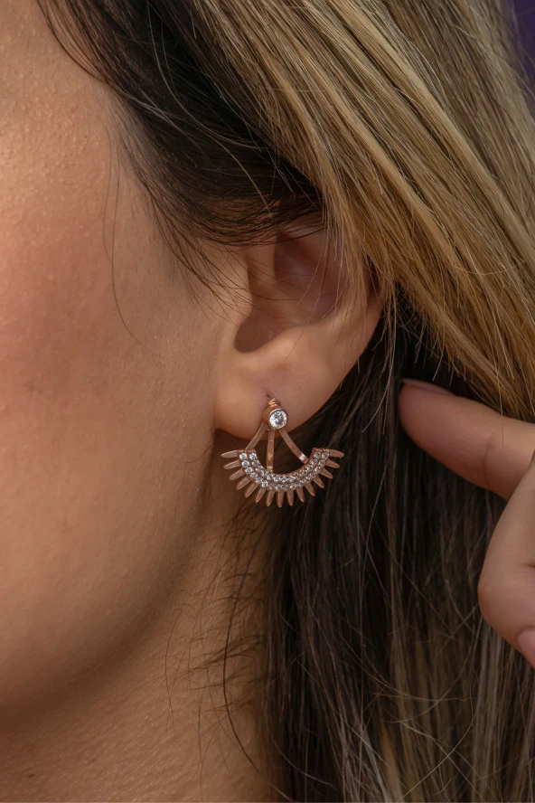 925 Ayar Gümüş Rose Kaplama Göz Kirpiği Tasarım Küpe ürün görseli