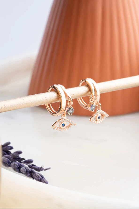 925 Ayar Gümüş Rose Mistik Topaz Taşlı 12 mm Göz Küpe ürün görseli