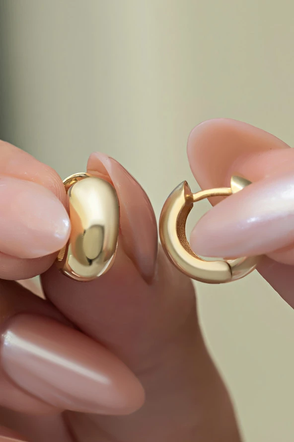 925 Ayar Gümüş Gold Kaplama Tombul 15 mm Halka Küpe ürün görseli