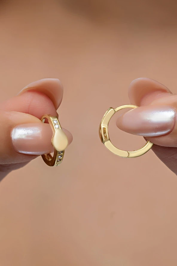 925 Ayar Gümüş Gold Kaplama 15 mm Halka Küpe ürün görseli