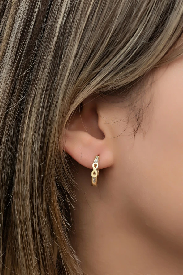 925 Ayar Gümüş Gold Kaplama Sonsuzluk Detay 15 mm Halka Küpe ürün görseli