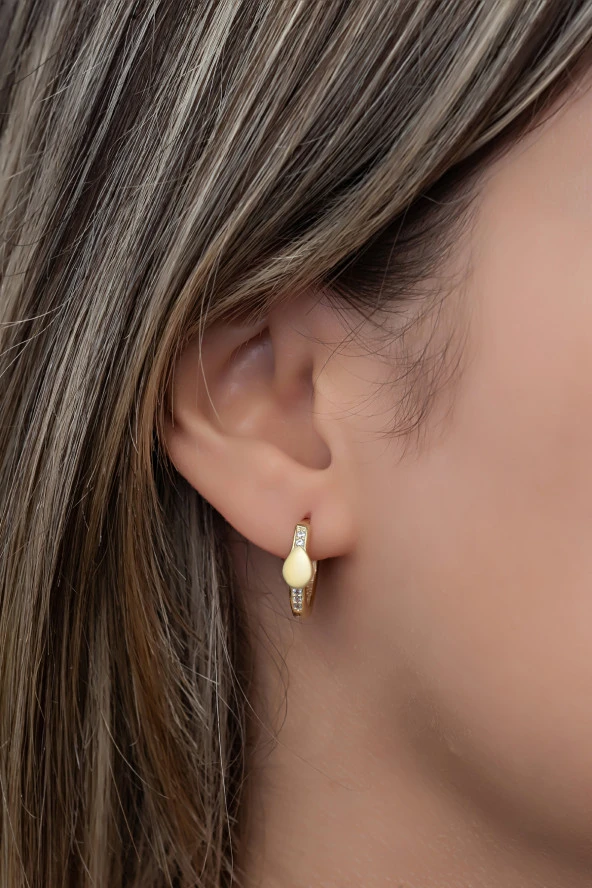 925 Ayar Gümüş Gold Kaplama 15 mm Halka Küpe - Resim 2