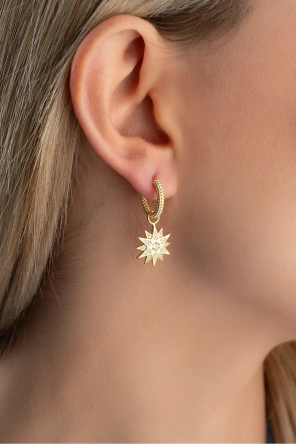 925 Ayar Gümüş Gold Kaplama 10 mm Sallantılı Yıldız Küpe ürün görseli