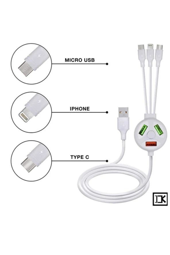 Zhltools 6in1 3.1A Type C+ Lightning+ Mikro Usb kablo 120 Cm - Resim 2
