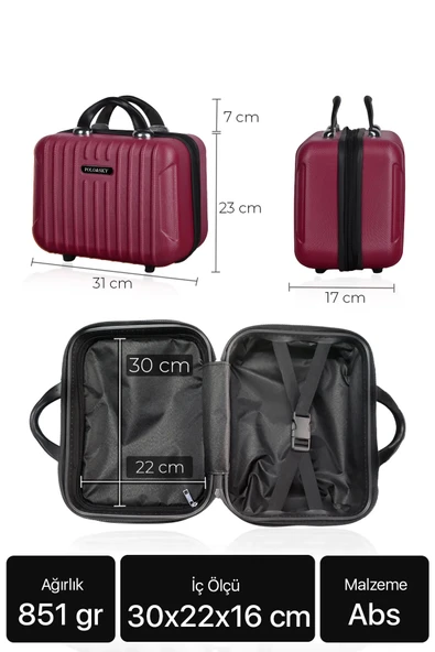 Polo&Sky Class Model Vişne Renk Abs Makyaj Çantası El Valizi - 6