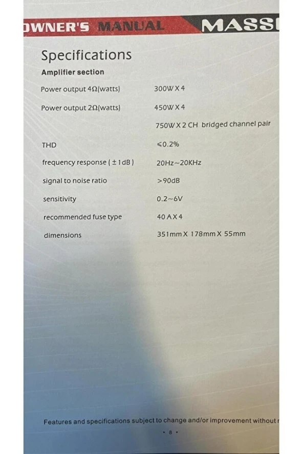 Massive MS-K4300.4D 4 KANALLI AMFİ 4 OHM 4X300 WAT RMS - 4