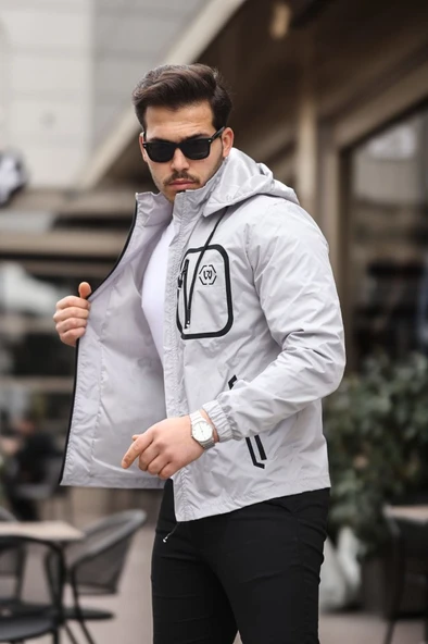 Siyah Şerit Detaylı Spor Model Kumaş Mont Gri Renk - 11