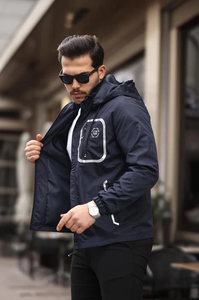 Siyah Şerit Detaylı Spor Model Kumaş Mont Lacivert Renk - 9