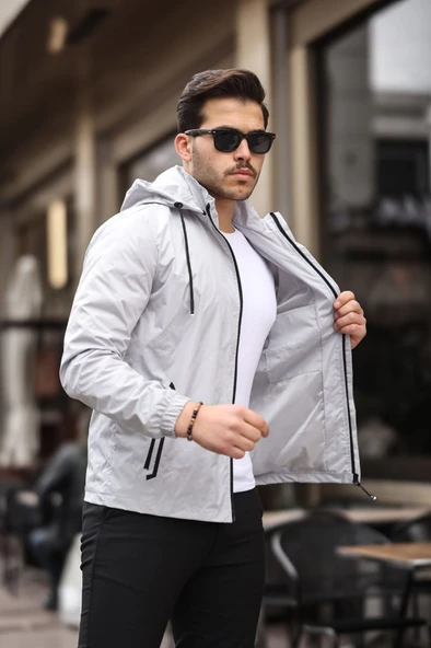 Siyah Şerit Detaylı Spor Model Kumaş Mont Gri Renk - 12