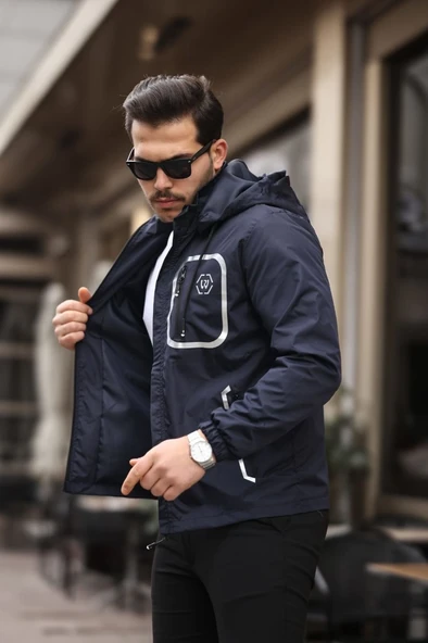 Siyah Şerit Detaylı Spor Model Kumaş Mont Lacivert Renk - 11