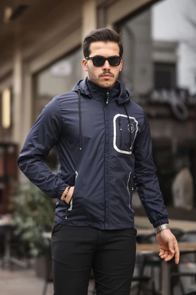 Siyah Şerit Detaylı Spor Model Kumaş Mont Lacivert Renk - 2