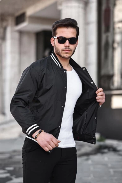 Göğsünde Amblem Detaylı Spor Model Kolej Mont Siyah Renk - 4