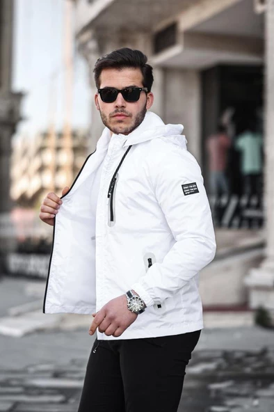 Şerit Reflektör Detaylı Spor Model Kumaş Mont Beyaz Renk - 3