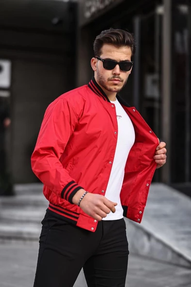 Göğsünde Kırmızı Renk Amblem Detaylı Spor Model Kolej Mont Kırmızı Renk - 7