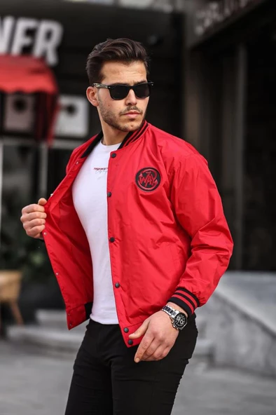 Göğsünde Kırmızı Renk Amblem Detaylı Spor Model Kolej Mont Kırmızı Renk - 6