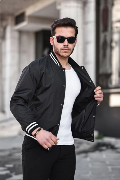 Göğsünde Amblem Detaylı Spor Model Kolej Mont Siyah Renk - 12