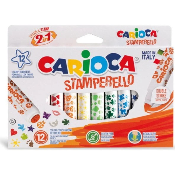 Carioca Stamperello Yıkanabilir Keçeli Boya Kalemi 12li (Bir Ucu Keçeli Kalem Bir Ucu Damga)