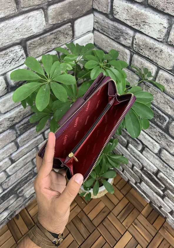 Guard Bordo Mat Fermuarlı ve Deri Patlı El Portföyü - GRD2403XW22283 - Resim 5