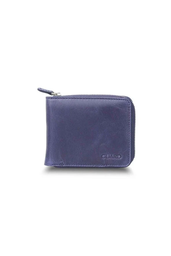 Guard Antique Navy Blue Zipper Horizontal Mini Leather Wallet - GRD2403XW22460