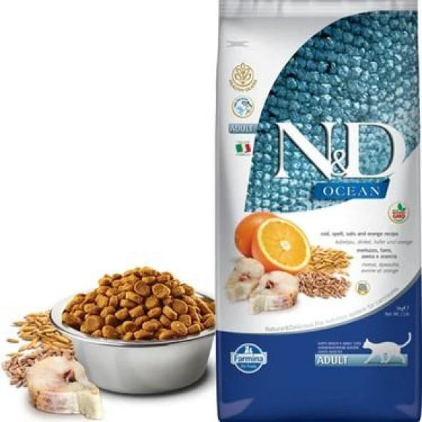 N&D Ancestral Grain Morina Balıklı ve Portakallı Ata Tahıllı Yetişkin Kedi Maması 10kg