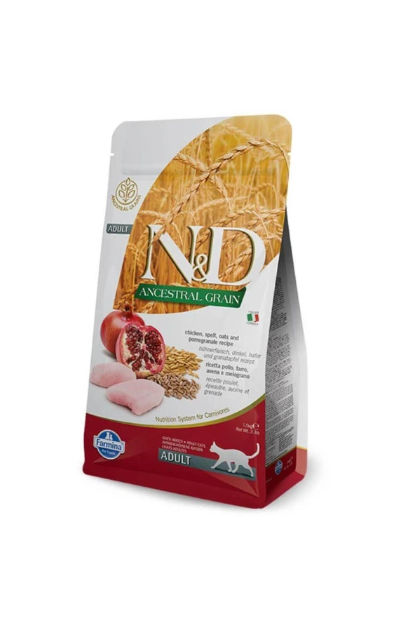 N&D Ancestral Grain Tavuklu ve Narlı Ata Tahıllı Yetişkin Kedi Maması 1,5kg