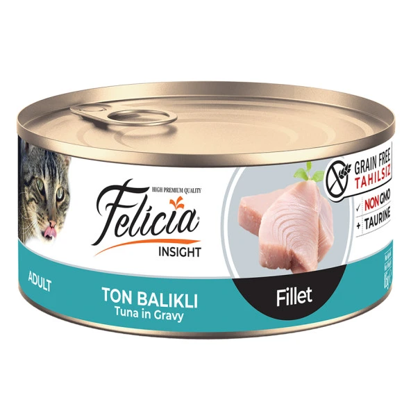 Felicia Tahılsız 85 gr Konserve Ton Balıklı Fileto Yaş Kedi Maması 24 Adet