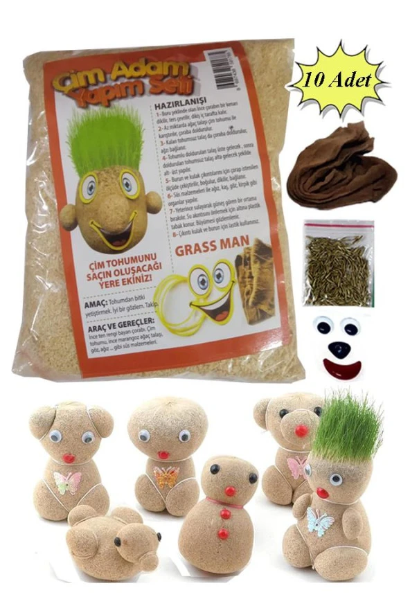 Çim Adam Yapım Seti 10 Paket Okul Eğitici Deney Seti Çim Adam Seti ürün görseli