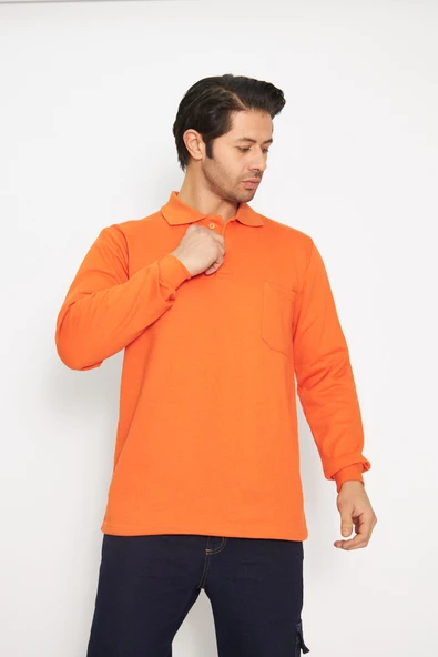 Orange Safety Turuncu Polo Yaka Uzun Kol Sweat T-Shirt Kışlık ürün görseli