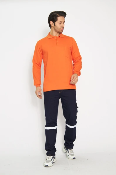 Orange Safety Turuncu Polo Yaka Uzun Kol Sweat T-Shirt Kışlık - Resim 2