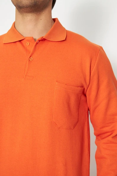 Orange Safety Turuncu Polo Yaka Uzun Kol Sweat T-Shirt Kışlık - Resim 7