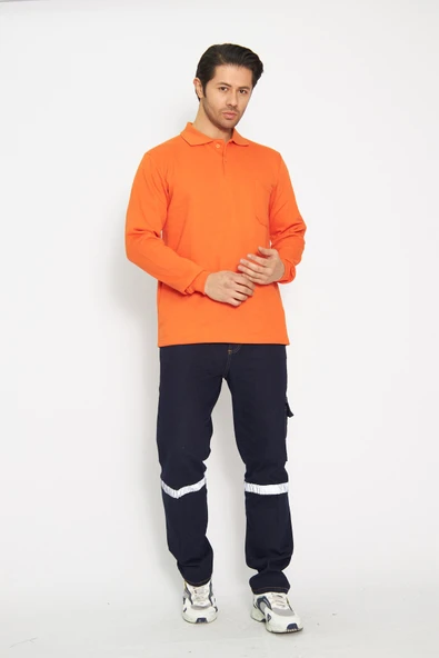 Orange Safety Turuncu Polo Yaka Uzun Kol Sweat T-Shirt Kışlık - Resim 3