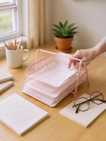 Need Perfore 3Lü Toz Pembe Evrak Rafı - 6