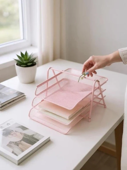 Need Perfore 3Lü Toz Pembe Evrak Rafı - 5