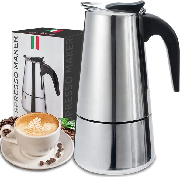 Perlotus 4 Kişilik Çelik Mokapot Espresso Filtre İtalyan Kahve Makinesi