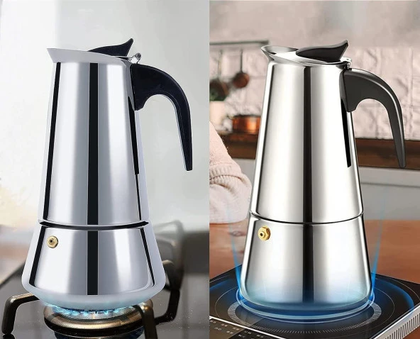 Perlotus 4 Kişilik Çelik Mokapot Espresso Filtre İtalyan Kahve Makinesi - Resim 2