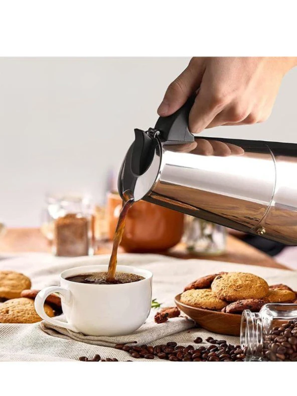 Perlotus 4 Kişilik Çelik Mokapot Espresso Filtre İtalyan Kahve Makinesi - Resim 7