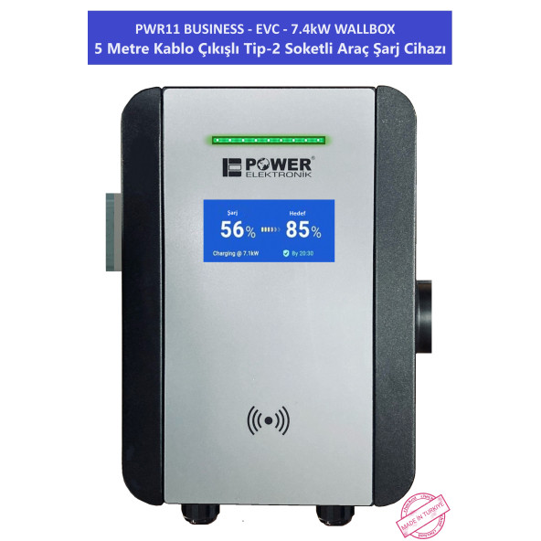 PWR11 BUSINESS-EVC-7.4 kW WALLBOX - 5 MT KABLO ÇIKIŞLI ELEKTRİKLİ ARAÇ ŞARJ CİHAZI - 3