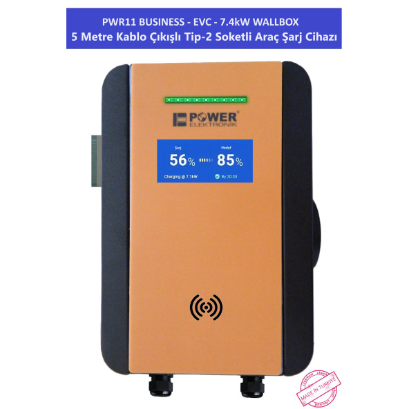 PWR11 BUSINESS-EVC-7.4 kW WALLBOX - 5 MT KABLO ÇIKIŞLI ELEKTRİKLİ ARAÇ ŞARJ CİHAZI