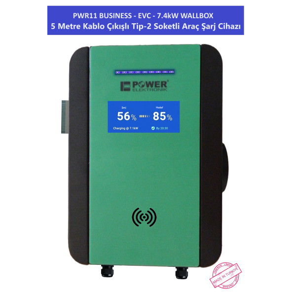 PWR11 BUSINESS-EVC-7.4 kW WALLBOX - 5 MT KABLO ÇIKIŞLI ELEKTRİKLİ ARAÇ ŞARJ CİHAZI - 6