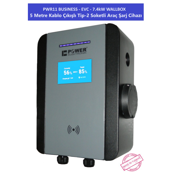 PWR11 BUSINESS-EVC-7.4 kW WALLBOX - 5 MT KABLO ÇIKIŞLI ELEKTRİKLİ ARAÇ ŞARJ CİHAZI - 7