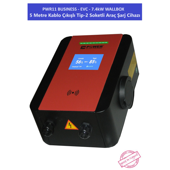 PWR11 BUSINESS-EVC-7.4 kW WALLBOX - 5 MT KABLO ÇIKIŞLI ELEKTRİKLİ ARAÇ ŞARJ CİHAZI - 8