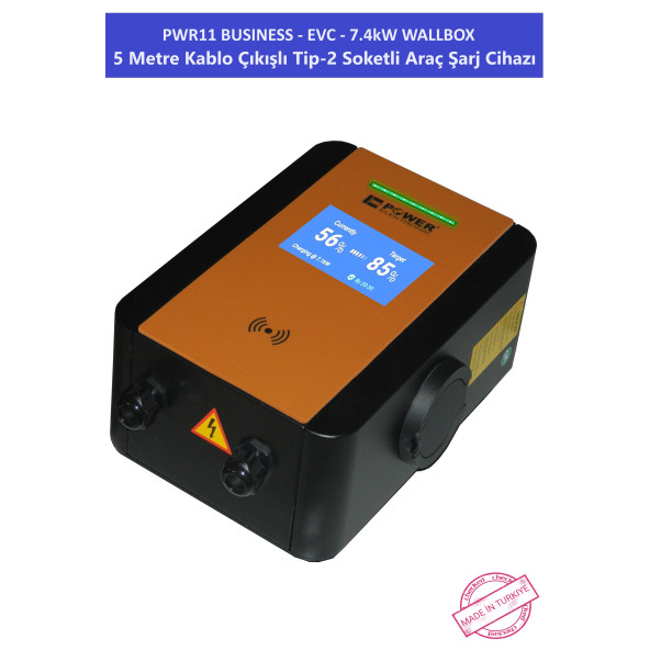 PWR11 BUSINESS-EVC-7.4 kW WALLBOX - 5 MT KABLO ÇIKIŞLI ELEKTRİKLİ ARAÇ ŞARJ CİHAZI - 10