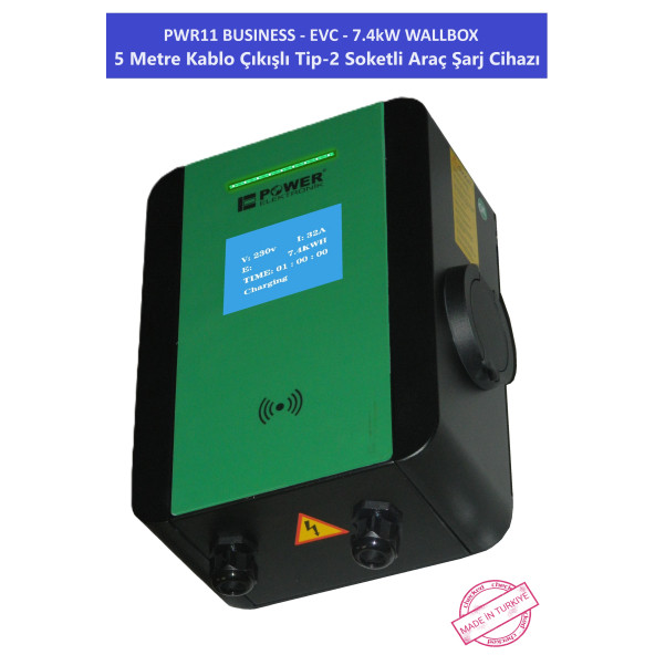 PWR11 BUSINESS-EVC-7.4 kW WALLBOX - 5 MT KABLO ÇIKIŞLI ELEKTRİKLİ ARAÇ ŞARJ CİHAZI - 11